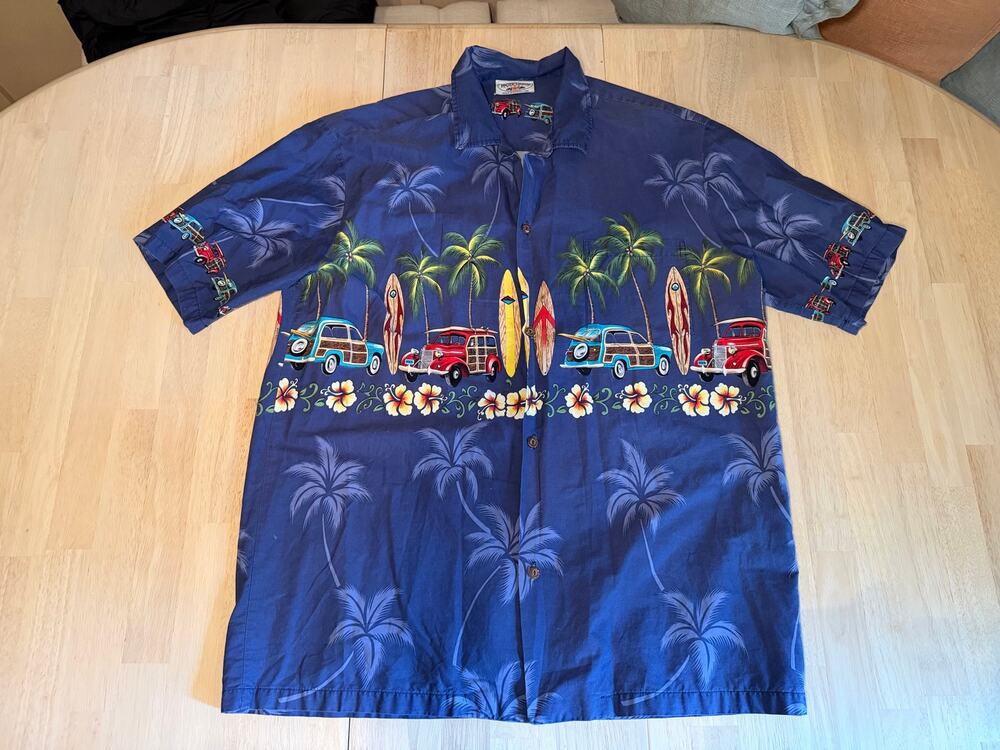 Pacific Legend Blue Cotton Woody Wagon Surf Hawaiian Shirt Resortcore⁠